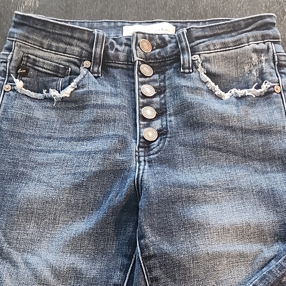 KanCan High Rise Blue Jeans with Distressing